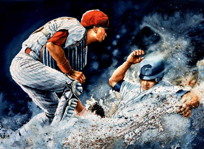 baseball action sports painting