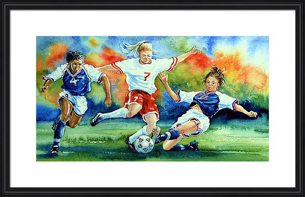 American Women soccer action sports painting
