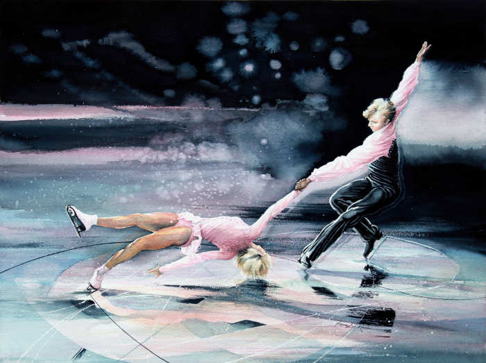 figure skating death spiral painting