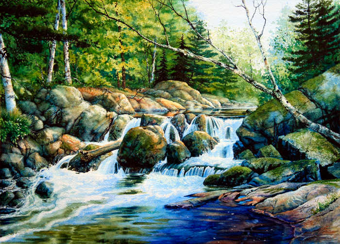 Forest Creek Waterfall Painting