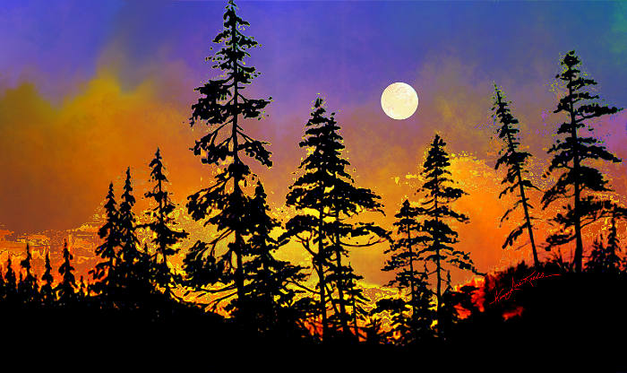 forest silhouette landscape painting