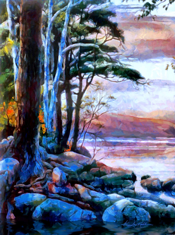 Forest Lake Dawn Painting