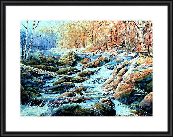 autumn forest stream waterfall painting