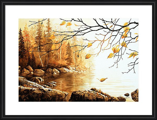 misty autumn island lake painting