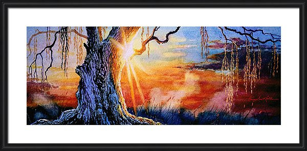Autumn Painting Of Weeping Willow in Sunset