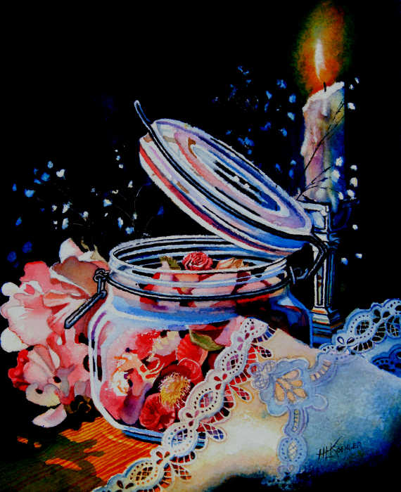 pot pourri and candle still life painting