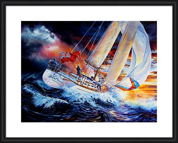 Sailing Yacht in Ocean Sunset Painting