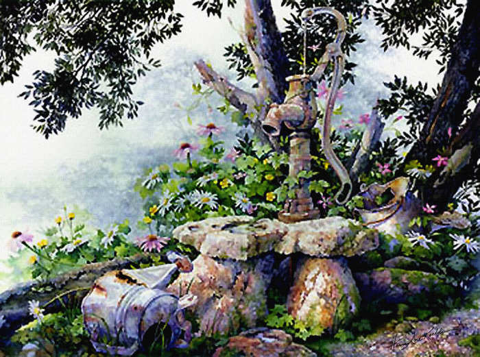 country garden water pump painting
