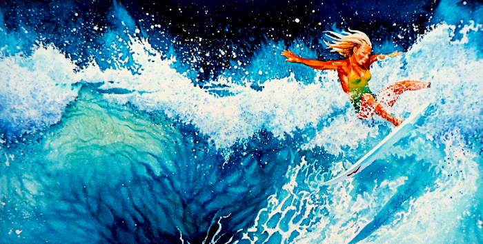 surfing painted wall mural
