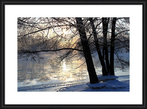artistic photography of misty winter river sunrise