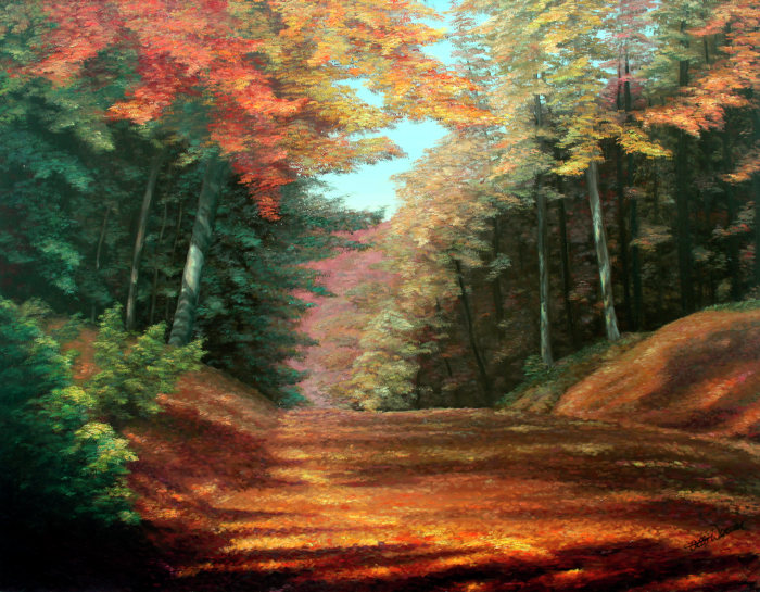Country Road Through Autumn Woods Painting