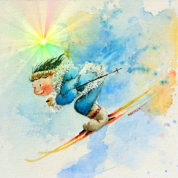 Midnight Sun Super-G skiing art for kids