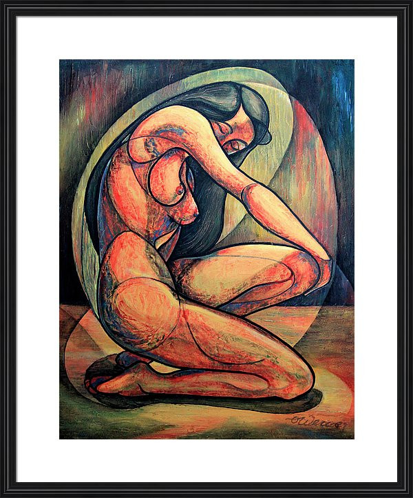 abstract Nude Impasto Sgraffito Painting