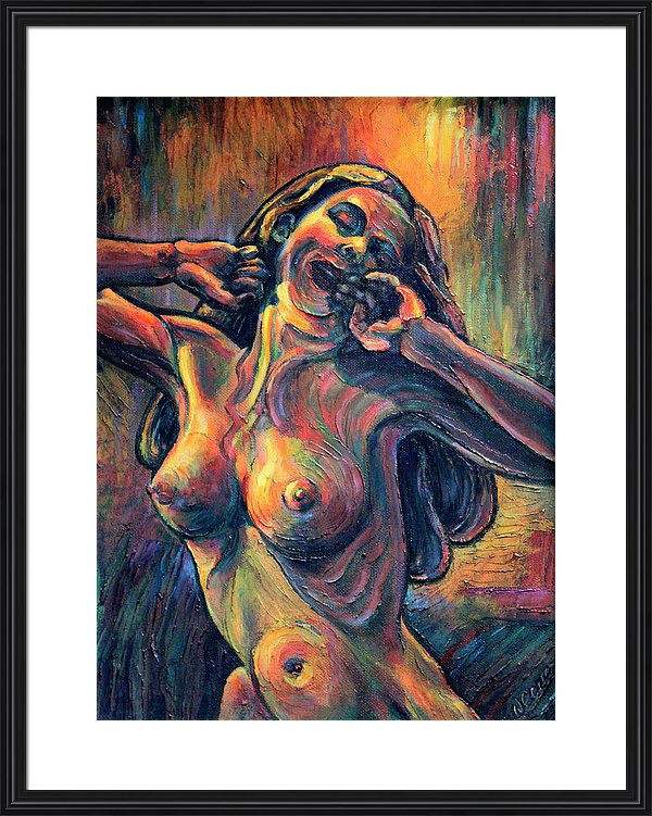 abstract Nude Impasto Sgraffito Painting