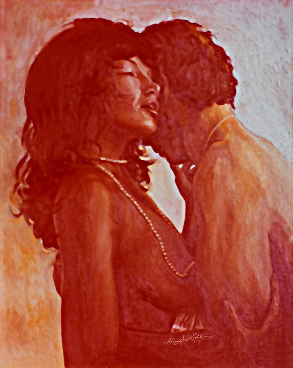 oil paintings of nude couple embracing