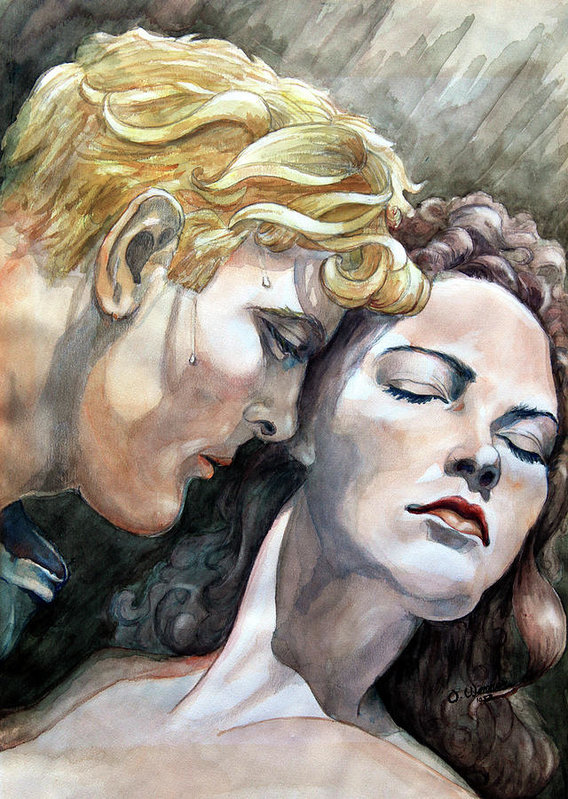 Passionate embrace watercolor painting