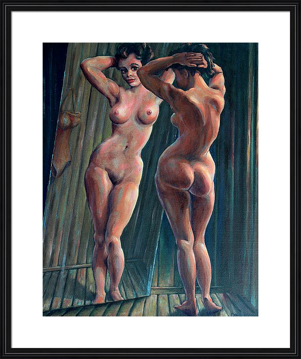 oil painting of nude woman looking in mirror