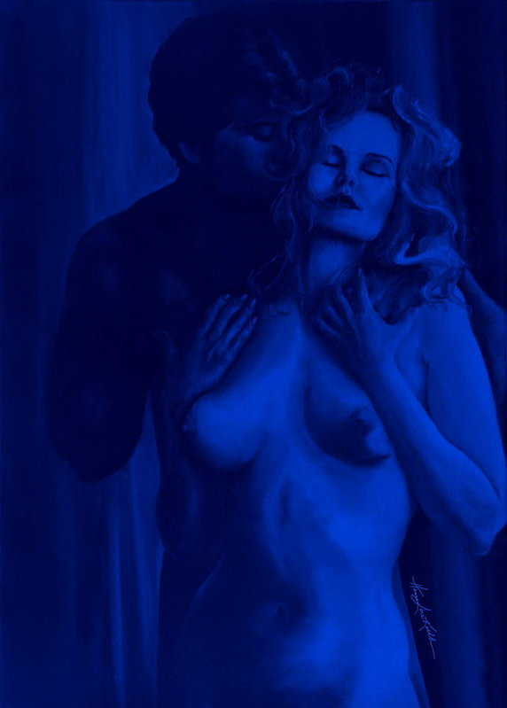 oil painting of nude couple in the moonlight