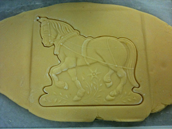 horse cookie dough made with wood cookie cutter mold