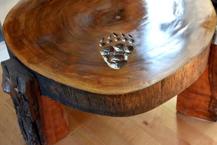 Bear Footprint Carving Log Table Art