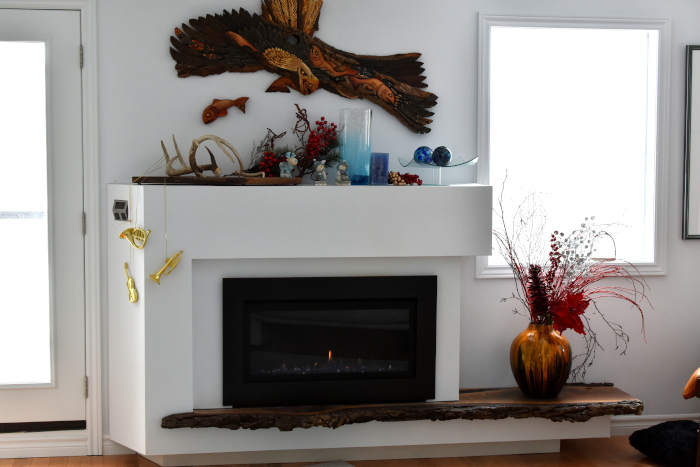 hand-carved eagle over fireplace by Hanne Lore Koehler