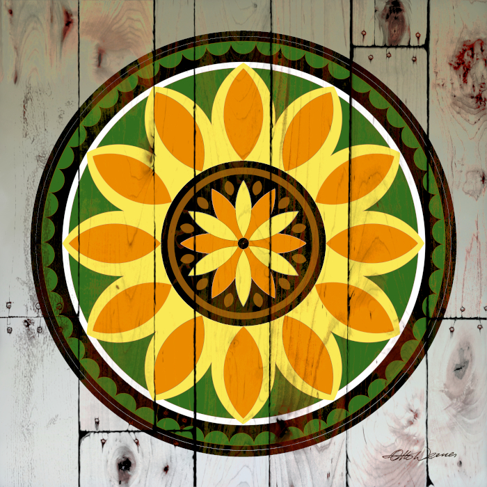 Pennsylvania Dutch Barnwood Sunflower Hex Country Kitchen Art