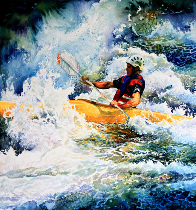 White Water Kayaking Watercolor Painting
