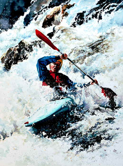 White Water Kayak Watercolor