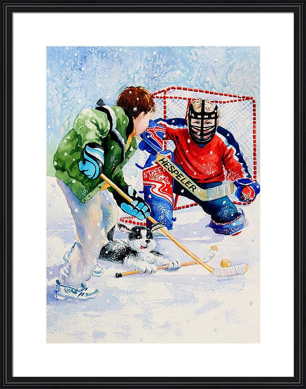 painting of boys playing street hockey