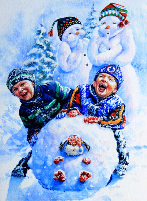 painting of children playing in snow