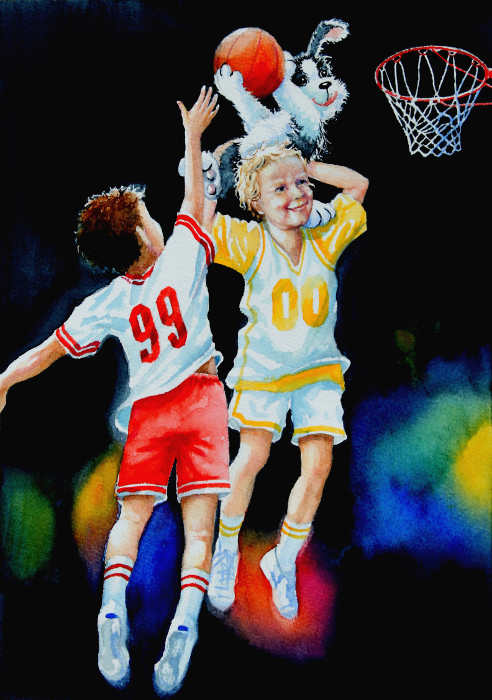 painting of boys playing basketball