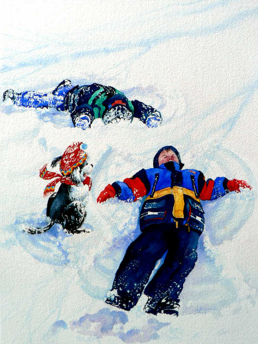 painting of kids playing in snow