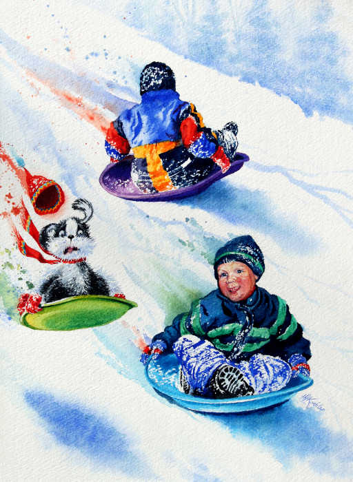 Painting of children playing in snow