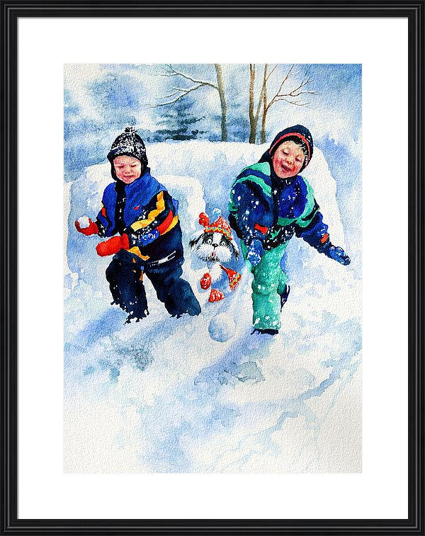 painting of boys throwing snowballs