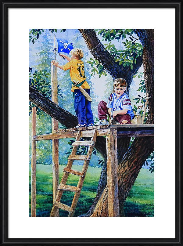 painting of children playing in a treehouse