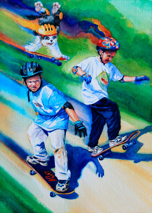 painting of boys skate boarding 