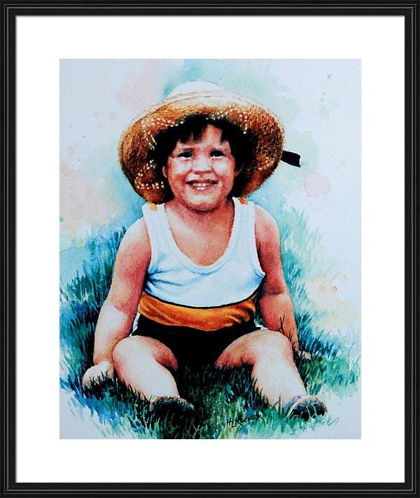 painting of boy wearing straw hat