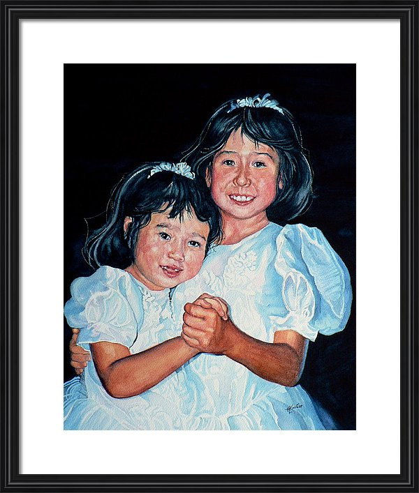 confirmation portrait of two little girls in white dresses