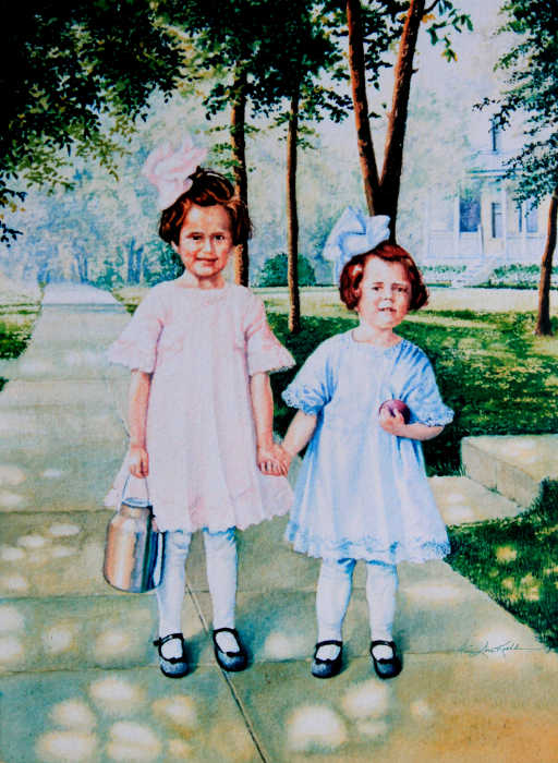 watercolor painting of two sisters