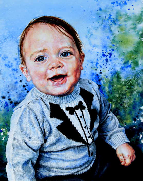 watercolor portrait commission of a baby