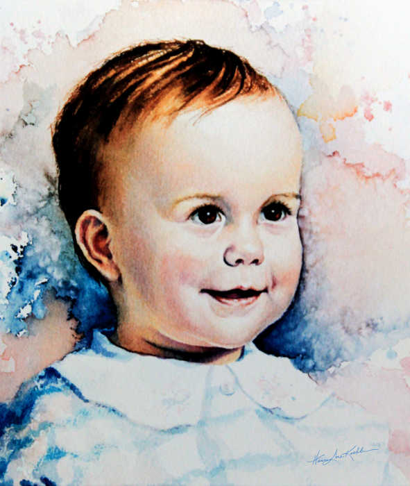 watercolor child portrait of a little girl