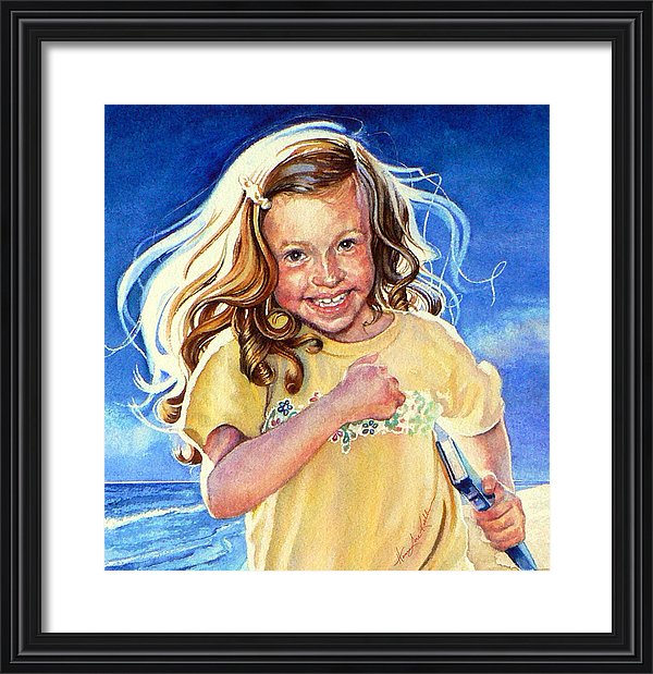 watercolor painting of a girl on the beach