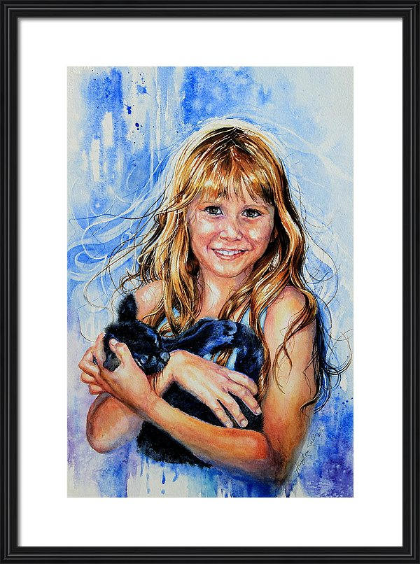 watercolor portrait of a girl with her kitten