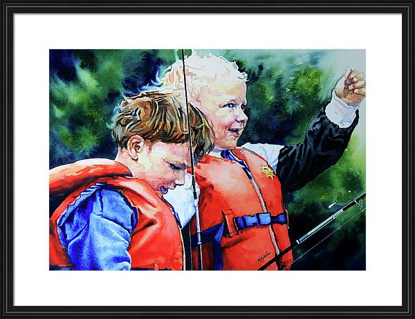 painting of two children fishing
