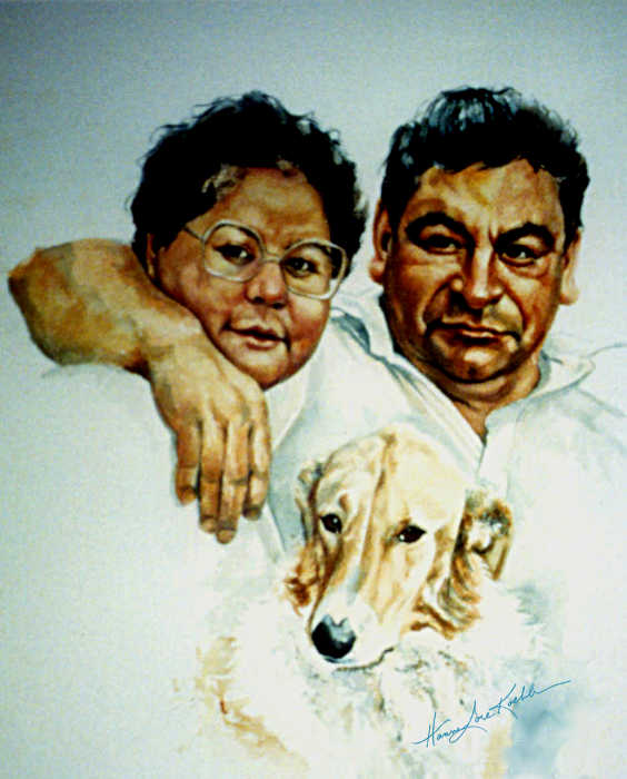 first nation family portrait with dog