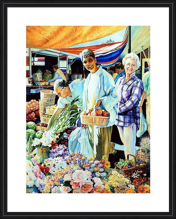 painting of outdoor farmers market shoppers