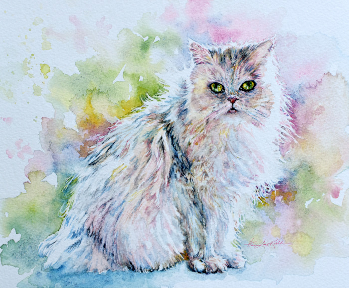 Persian cat portrait watercolor by Hanne Lore Koehler