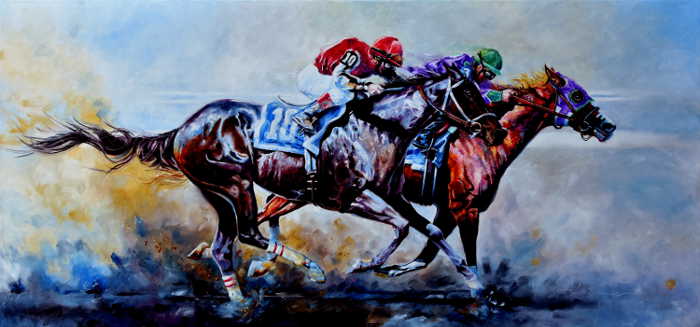 Painting Of California Chrome winning the The Preakness Stakes