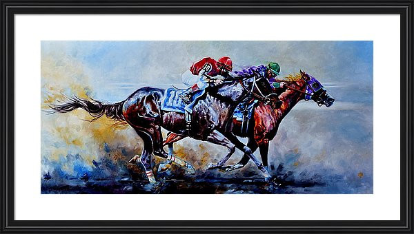 Painting Of California Chrome winning the The Preakness Stakes