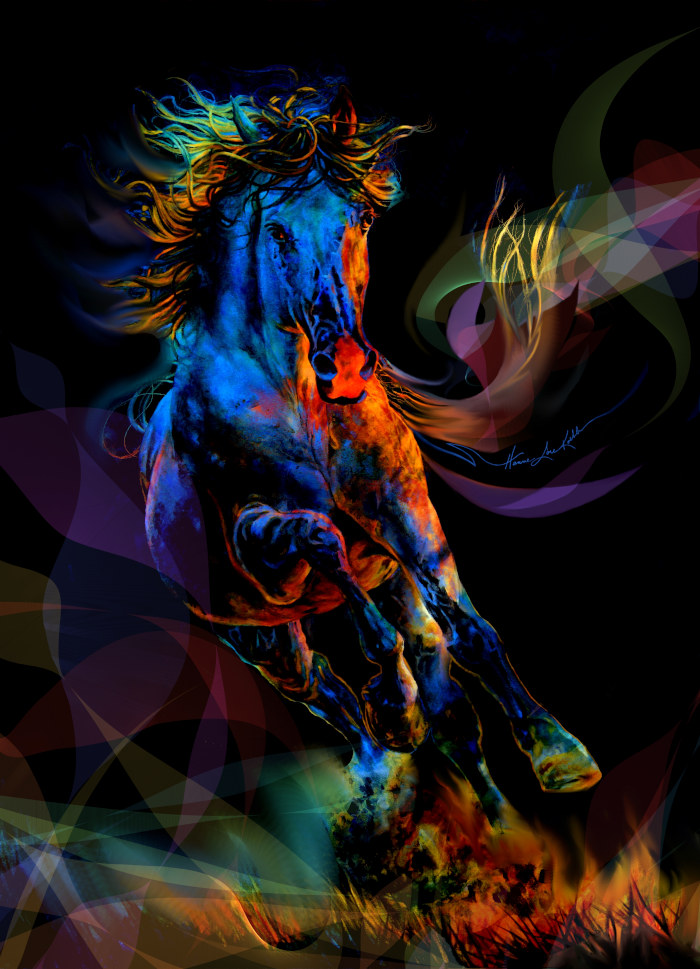 running stallion horse painting